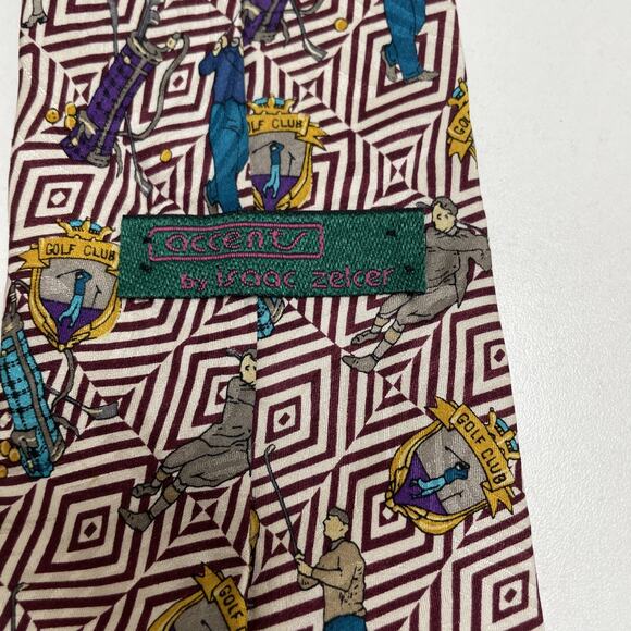 Accents Isaac Zelcer 100% Silk Necktie Tie Golfer Golf Balls Clubs Bags Novelty - Picture 4 of 8